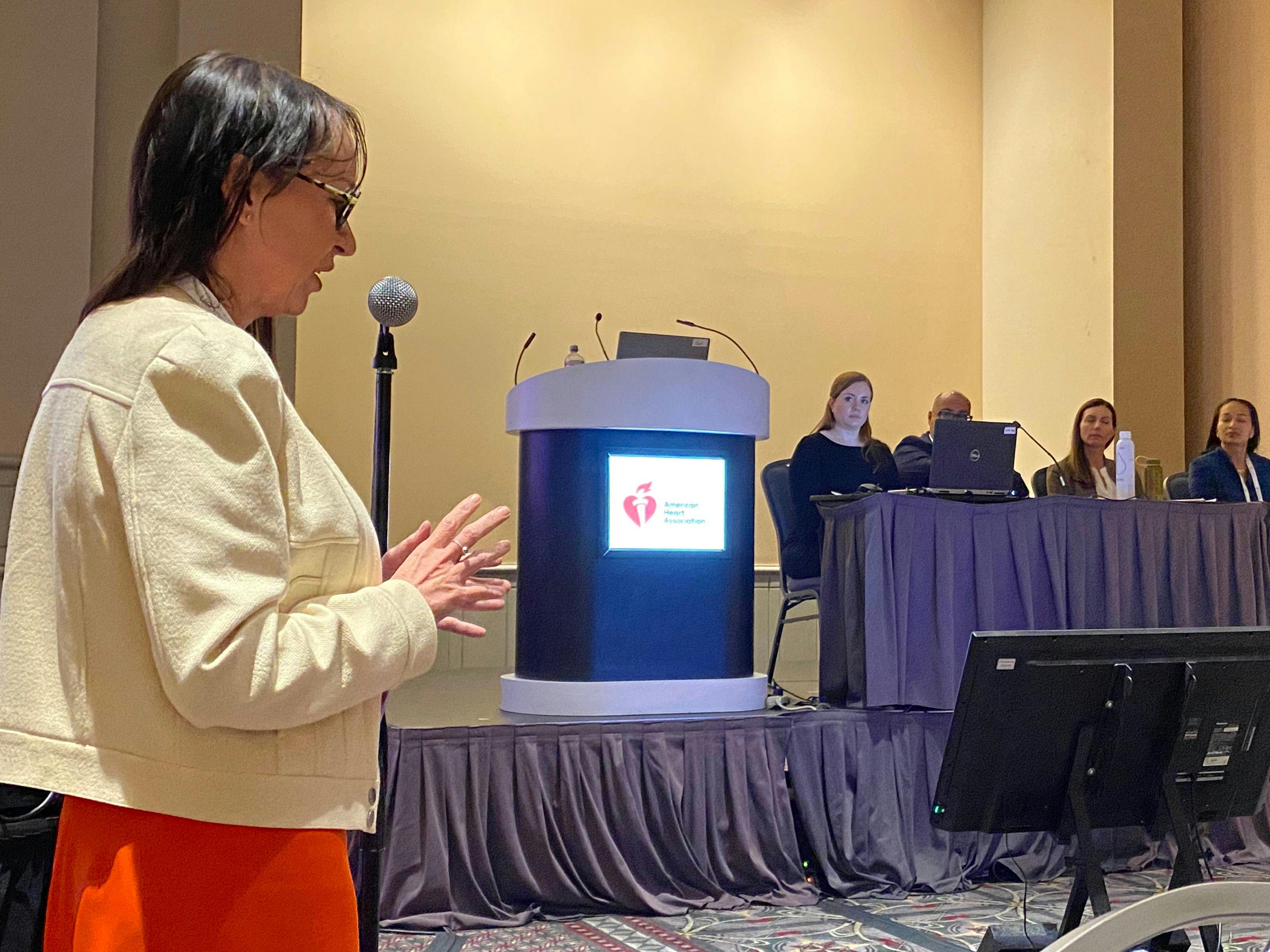 Shelly Zieroth, a heart failure cardiologist at St. Boniface Hospital in Winnipeg, Manitoba, talked about the need to get more women leading and participating in clinical trials at the American Heart Association Scientific Sessions in Philadelphia. (Photo: Ron Southwick)